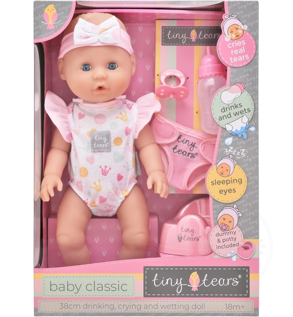 Tiny Tears baby classic - peach skin: 38 cm. drinking, crying, and wetting doll (18m+)