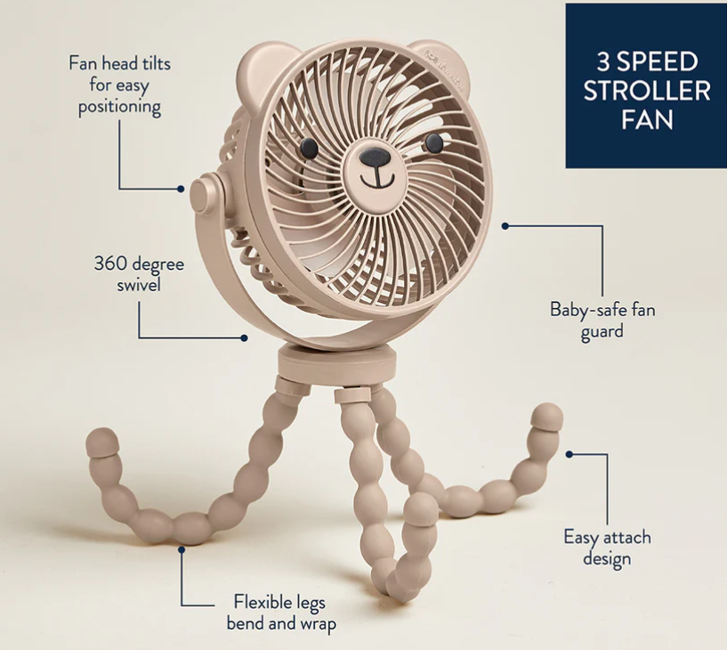 itzy ritzy Itzy Breezy Bear 3-speed stroller Fan --Beige