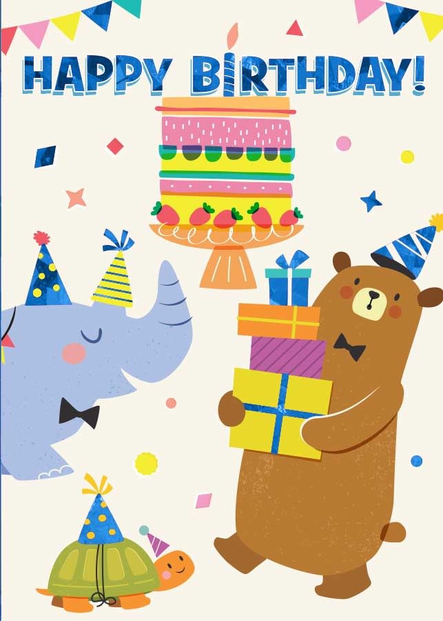 Playhouse Happy Birthday Bear Rhino Turtle card