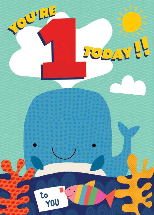 Playhouse You're 1 Today!! Whale card