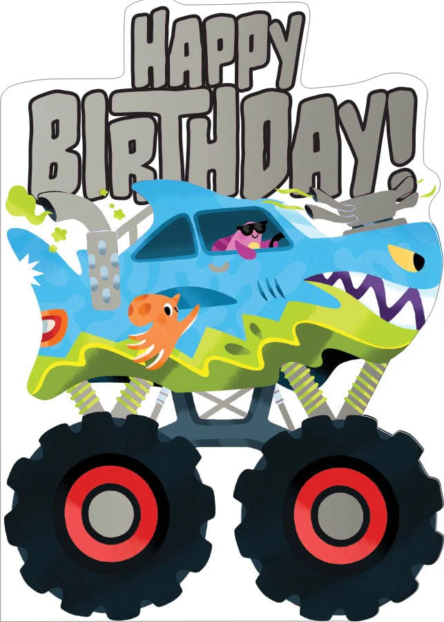 Playhouse Shark Monster Truck foil greeting card