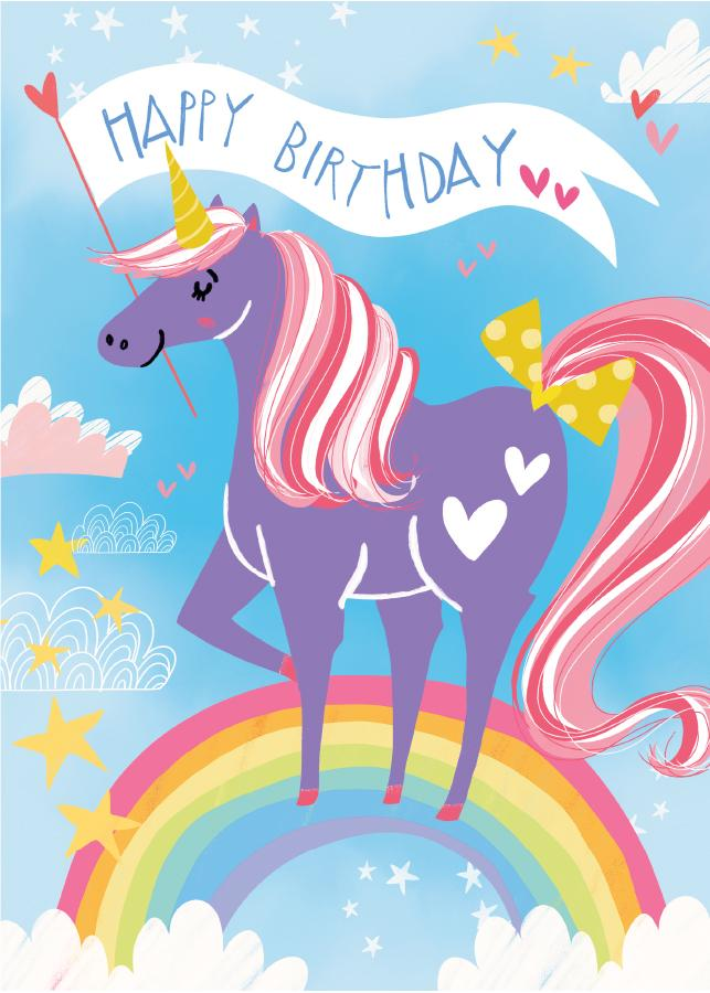 Playhouse Unicorn flocked greeting card