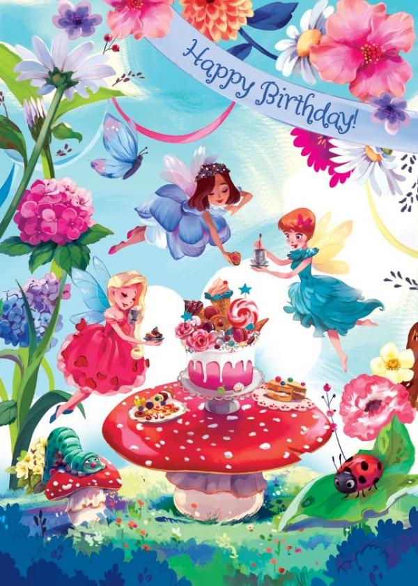 Playhouse Fairy Garden Party glitter greeting card