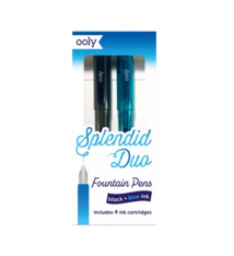 OOLY Splendid Duo Black and Blue Fountain Pens (set of 2 pens and 4 cartridges)