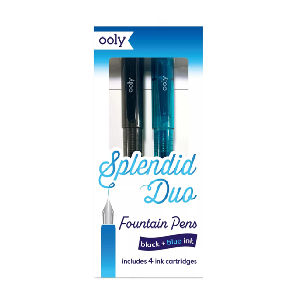 OOLY Splendid Duo Black and Blue Fountain Pens (set of 2 pens and 4 cartridges)
