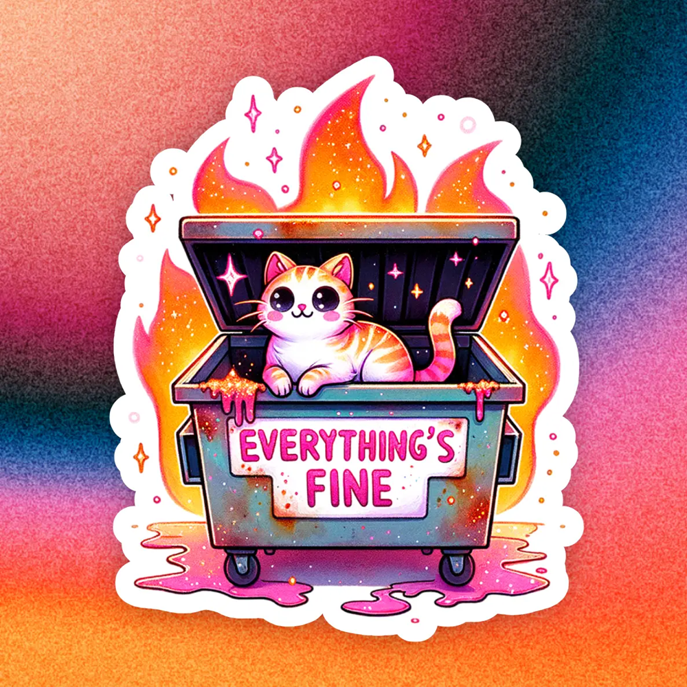 Radical Buttons Everything's Fine cat dumpster sticker