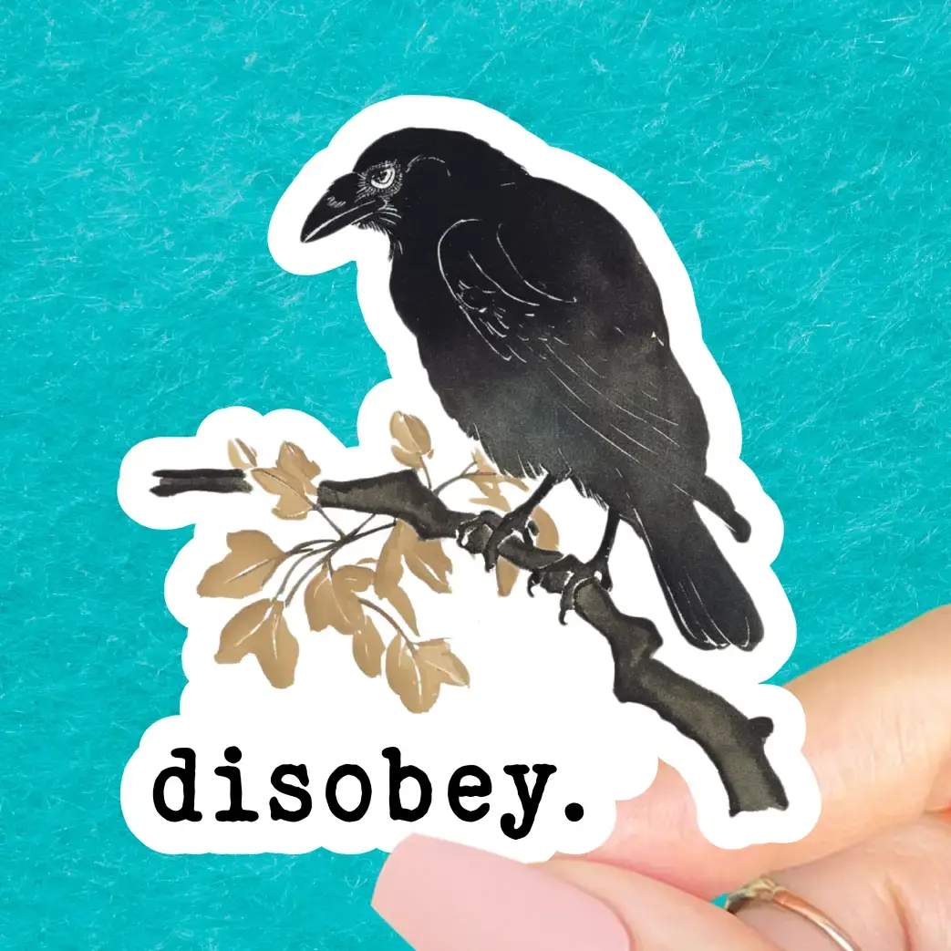 Radical Buttons Disobey (crow) sticker