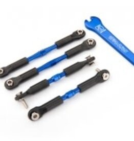 Traxxas 3741a Turnbuckles, aluminum (blue-anodized), camber links, front, 39mm (2), rear, 49mm (2) (assembled w/rod ends & hollow balls)/ wrench