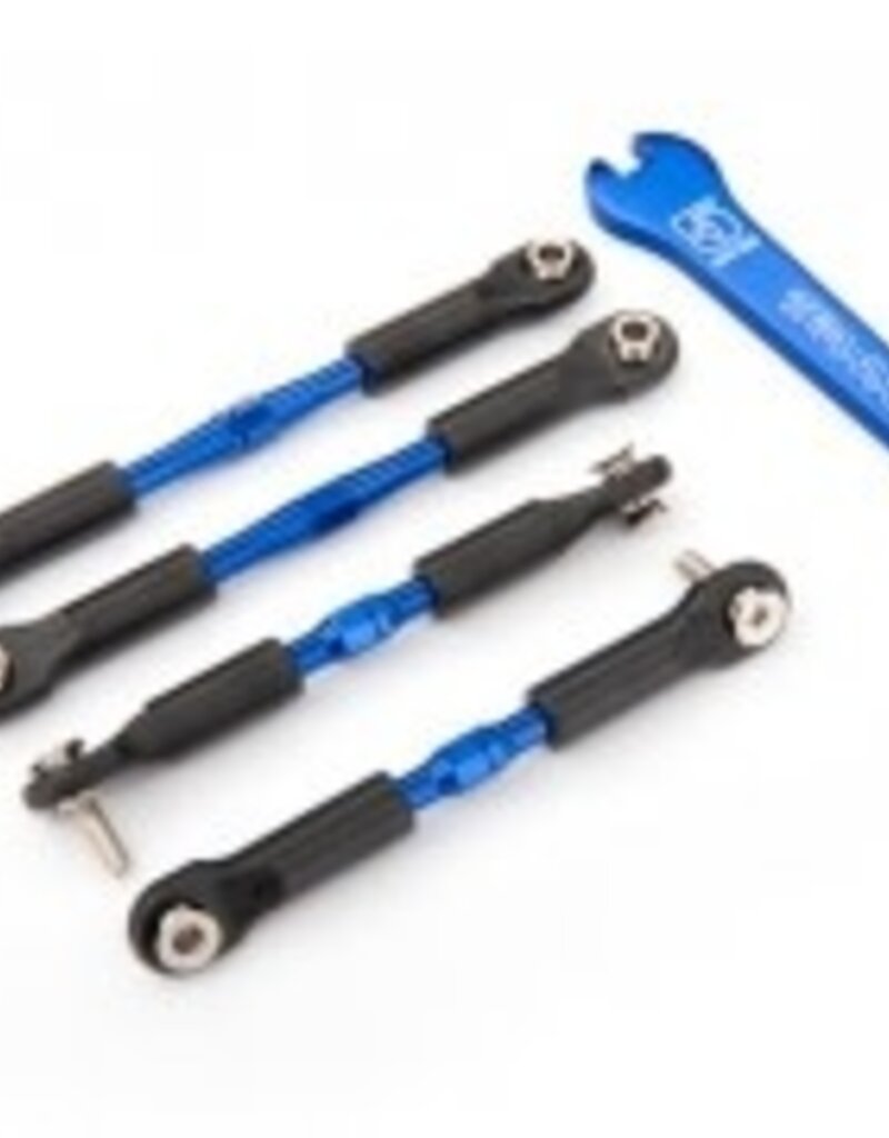 Traxxas 3741a Turnbuckles, aluminum (blue-anodized), camber links, front, 39mm (2), rear, 49mm (2) (assembled w/rod ends & hollow balls)/ wrench