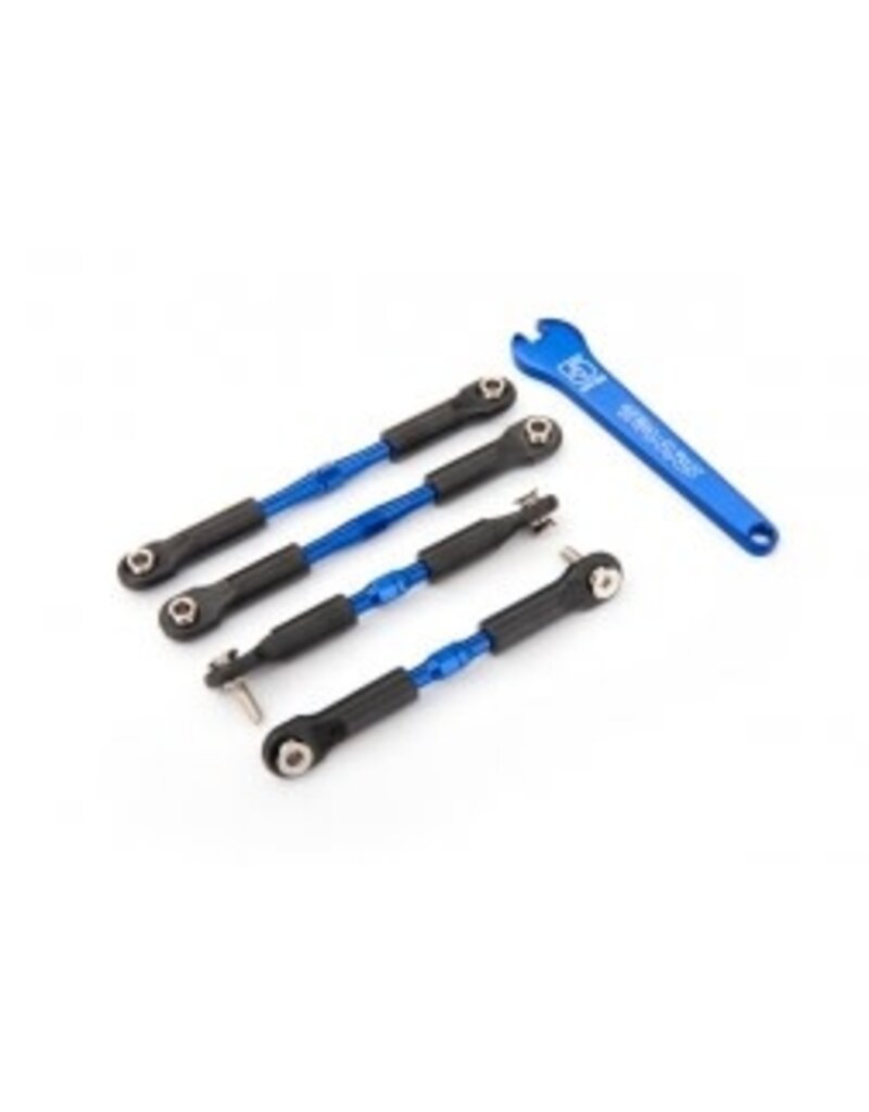 Traxxas 3741a Turnbuckles, aluminum (blue-anodized), camber links, front, 39mm (2), rear, 49mm (2) (assembled w/rod ends & hollow balls)/ wrench