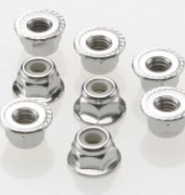 Traxxas 3647 Nuts, 4mm flanged nylon locking (steel, serrated) (8)