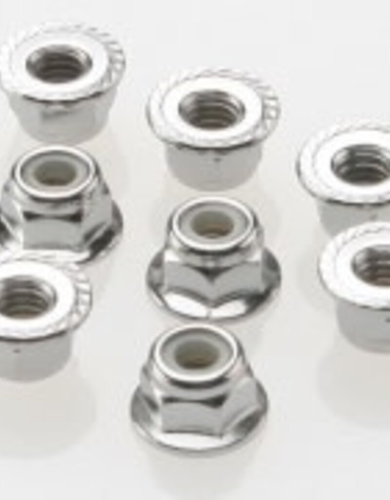 Traxxas 3647 Nuts, 4mm flanged nylon locking (steel, serrated) (8)