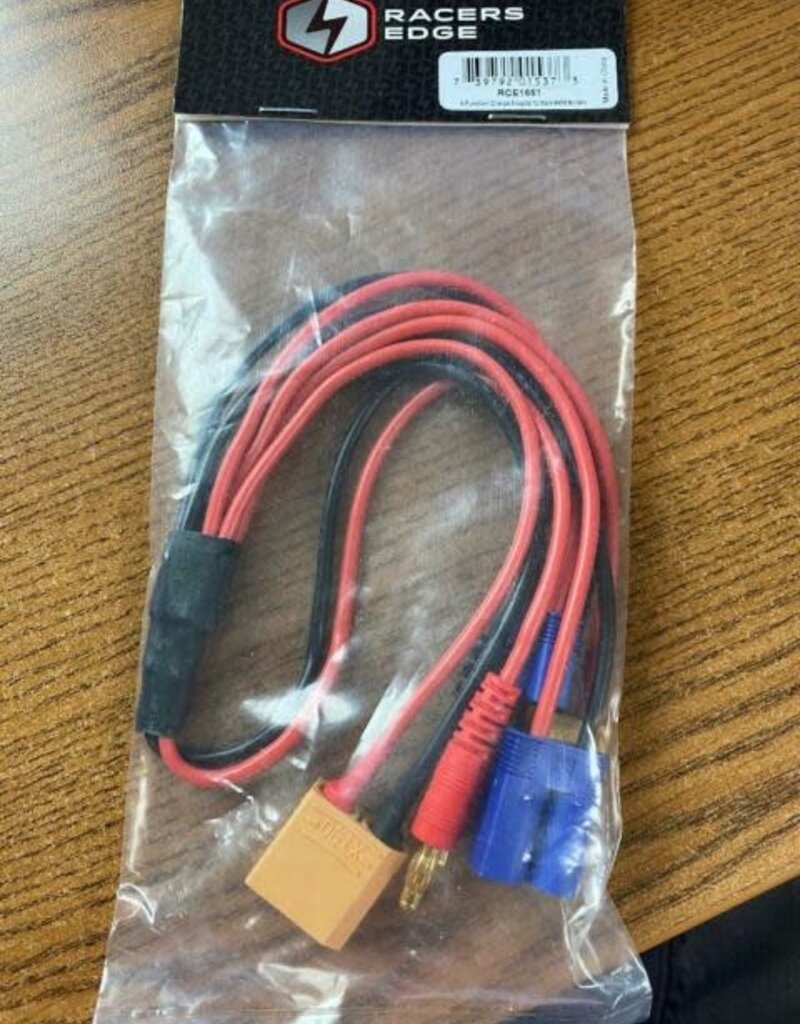 Racers Edge RCE 1661 4-Function Charge Adapter to Male 4mm Bullets (XT60, XT90, EC3, EC5)