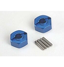 Traxxas 1654x Wheel hubs, hex (blue-anodized, lightweight aluminum) (2)/ axle pins(4)
