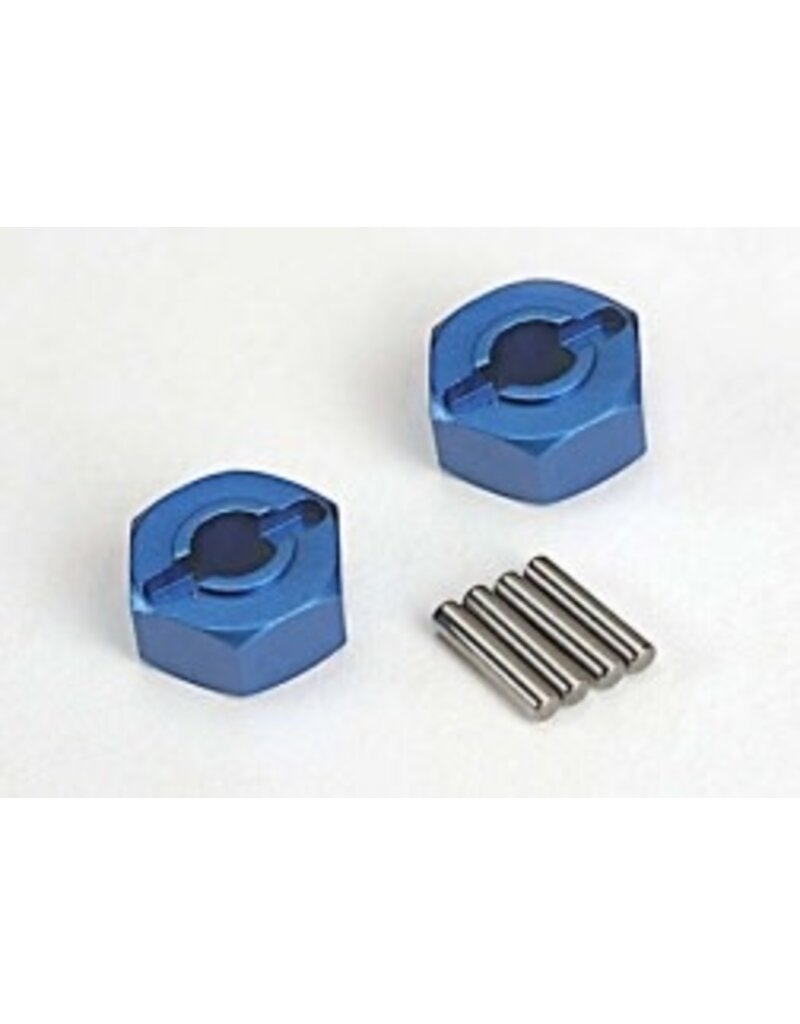 Traxxas 1654x Wheel hubs, hex (blue-anodized, lightweight aluminum) (2)/ axle pins(4)
