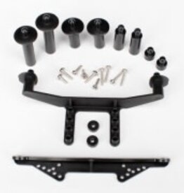 Traxxas 1914r Body mount, front & rear (black)/ body posts, 52mm (2), 38mm (2), 25mm (2), 6.5mm (2)/ body post extensions (4)/ hardware