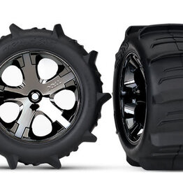Traxxas 3776 Tires & wheels, assembled, glued (2.8') (All-Star black chrome wheels, paddle tires, foam inserts) (2WD electric rear) (2) (TSM rated)