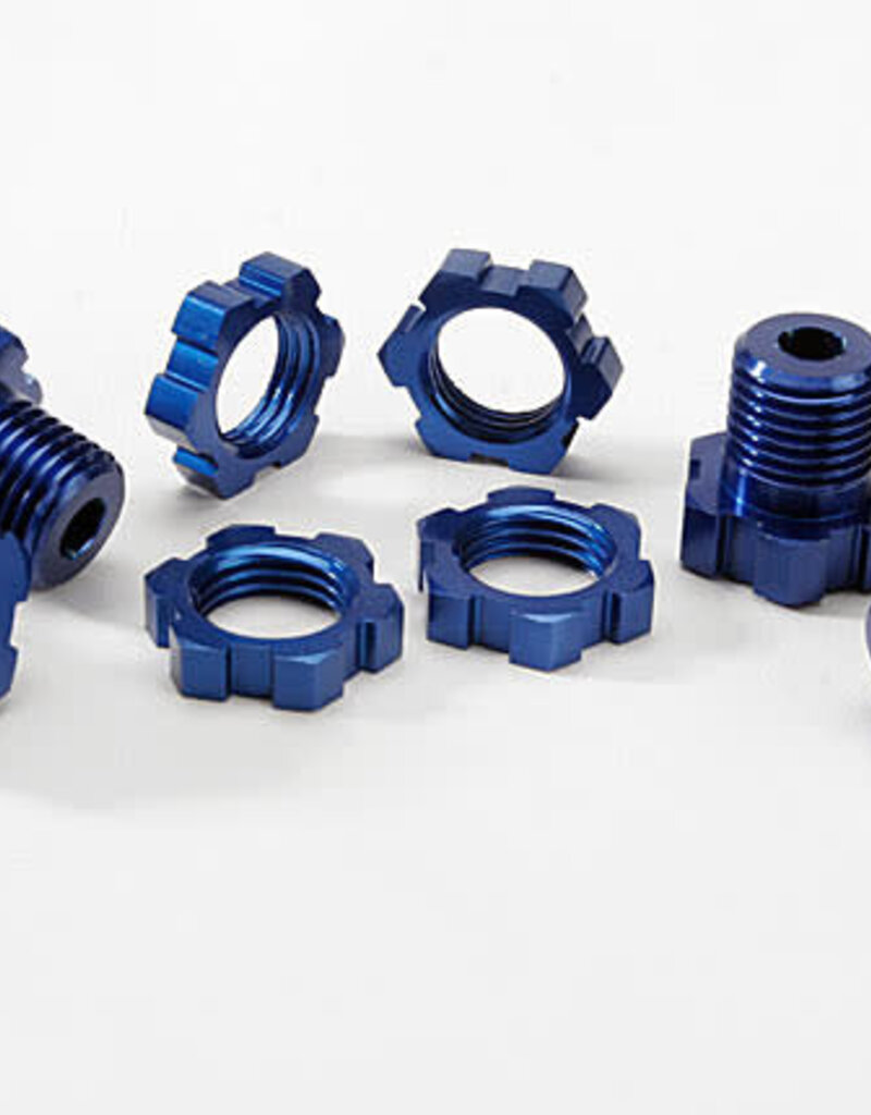 Traxxas 5353x Wheel hubs, splined, 17mm (blue-anodized) (4)/ wheel nuts, splined, 17mm (blue-anodized) (4)/ screw pins, 4x13mm (with threadlock) (4)