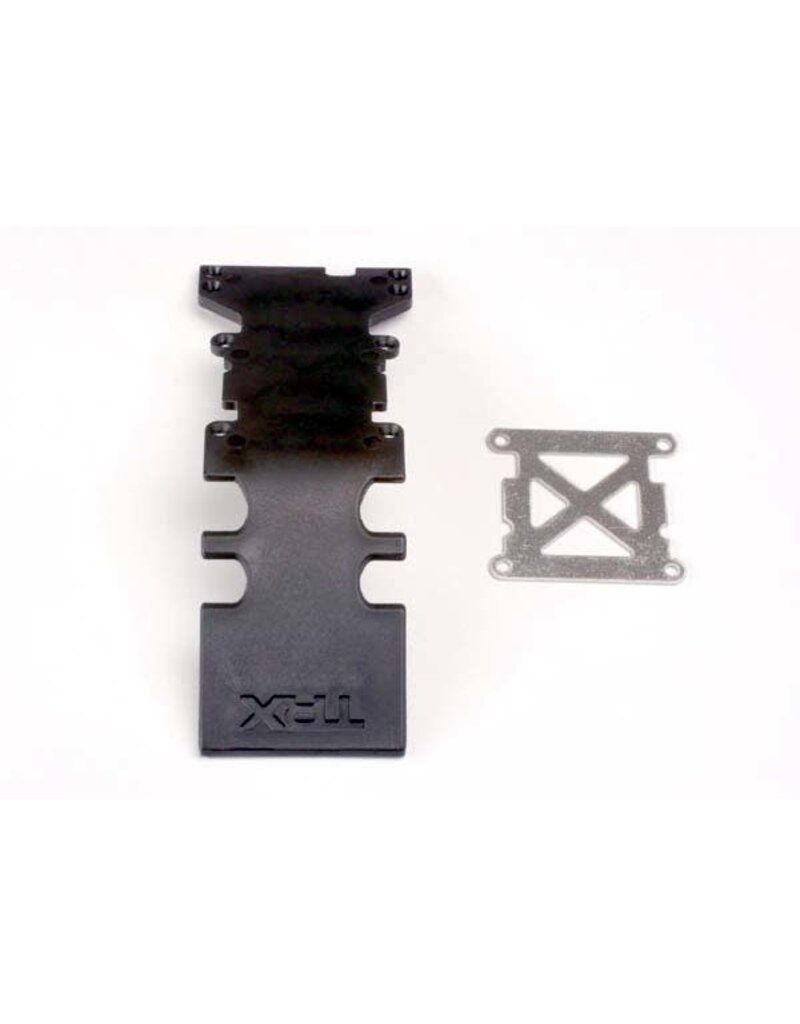 Traxxas 4938 Skidplate, rear plastic (black)/ stainless steel plate