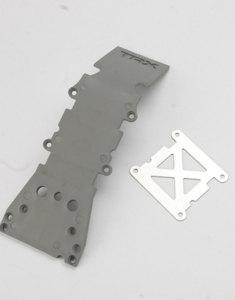 Traxxas 4937a Skidplate, front plastic (grey)/ stainless steel plate