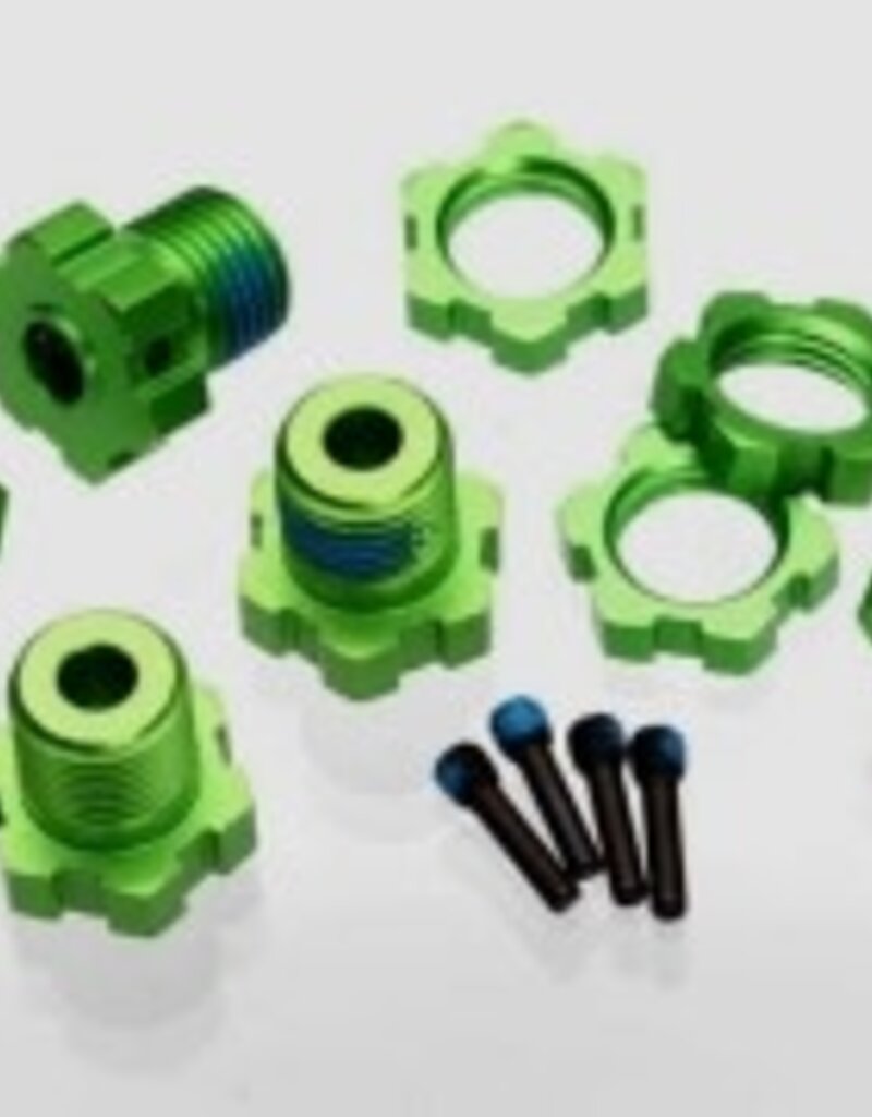 Traxxas 5353g Wheel hubs, splined, 17mm (green-anodized) (4)/ wheel nuts, splined, 17mm (blue-anodized) (4)/ screw pins, 4x13mm (with threadlock) (4)