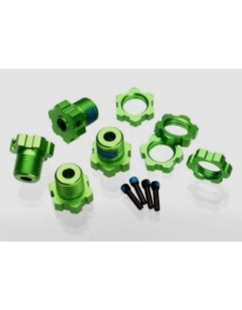 Traxxas 5353g Wheel hubs, splined, 17mm (green-anodized) (4)/ wheel nuts, splined, 17mm (blue-anodized) (4)/ screw pins, 4x13mm (with threadlock) (4)