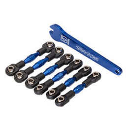 Traxxas 8341x Turnbuckles, aluminum (blue-anodized), camber links, 32mm (front) (2)/ camber links, 28mm (rear) (2)/ toe links, 34mm (2)/ aluminum wrench