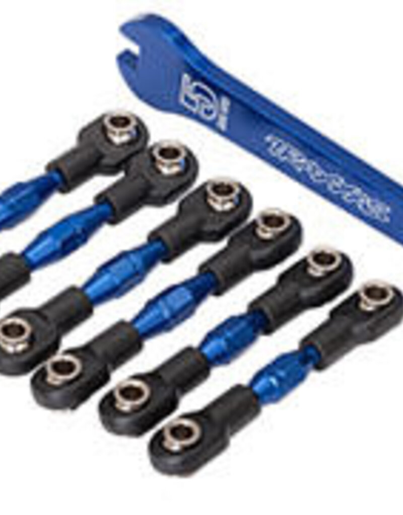 Traxxas 8341x Turnbuckles, aluminum (blue-anodized), camber links, 32mm (front) (2)/ camber links, 28mm (rear) (2)/ toe links, 34mm (2)/ aluminum wrench