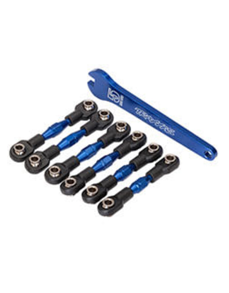 Traxxas 8341x Turnbuckles, aluminum (blue-anodized), camber links, 32mm (front) (2)/ camber links, 28mm (rear) (2)/ toe links, 34mm (2)/ aluminum wrench