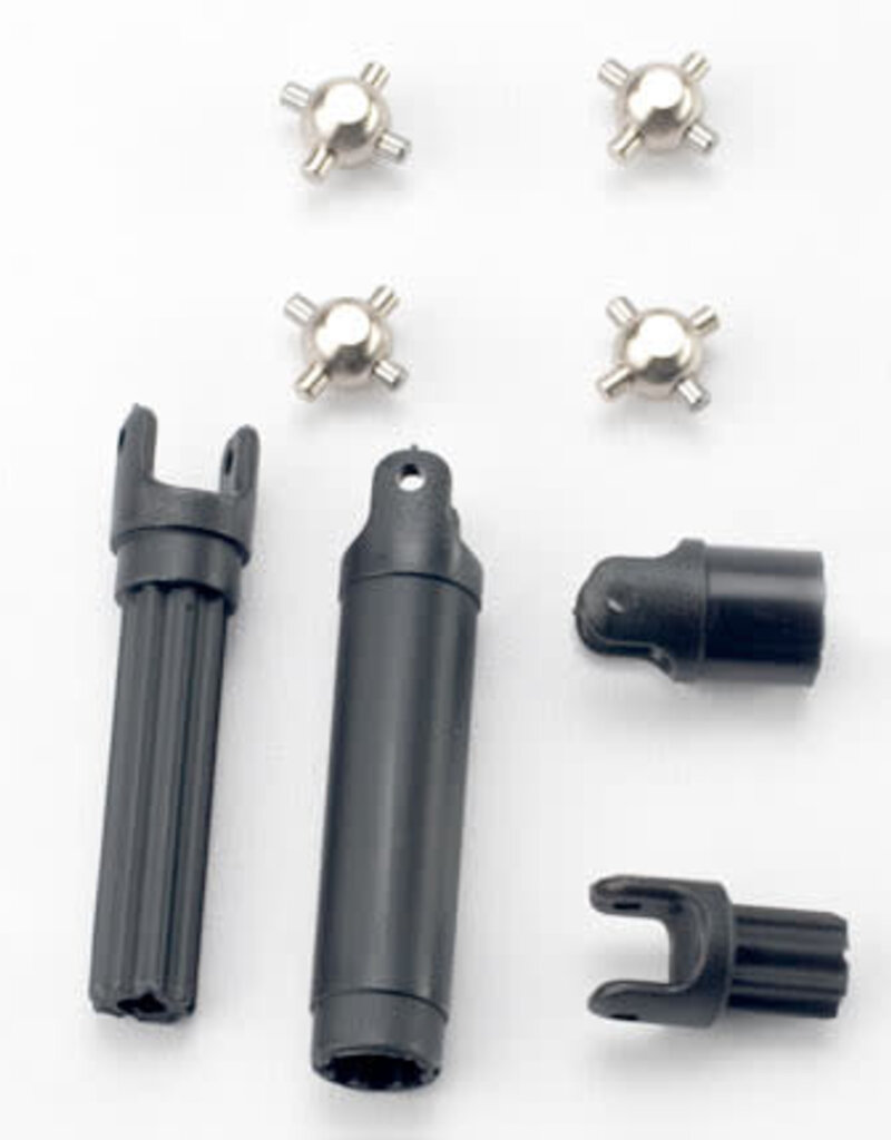 Traxxas 7056 Half shafts, center front (1), center rear (1) (internal splined half shafts (2)/external splined half shaft) (2))/ metal u-joints (4)
