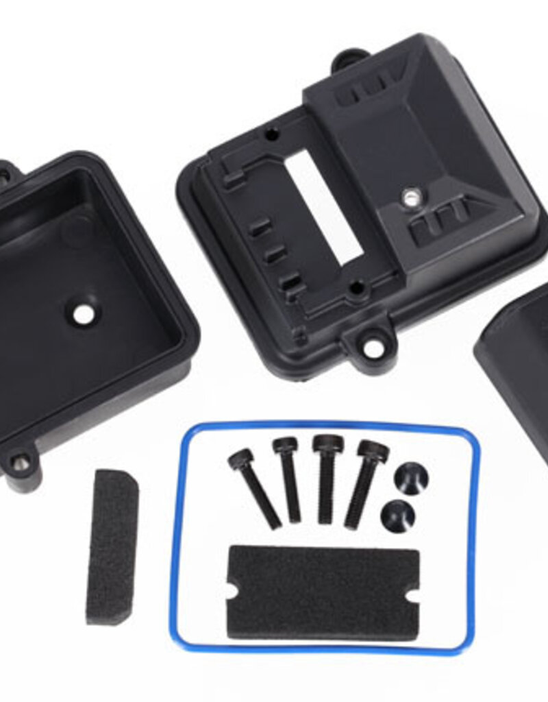 Traxxas 7424 Box, receiver (sealed)/ foam pads/ 2.5x12mm CS (2)/ 3x6mm CS (2)/ 3x12mm BCS (2)
