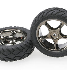Traxxas 2479a Tires & wheels, assembled (Tracer 2.2' black chrome wheels, Anaconda? 2.2' tires with foam inserts) (2) (Bandit front)