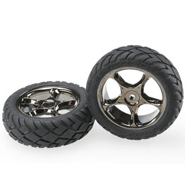 Traxxas 2479a Tires & wheels, assembled (Tracer 2.2' black chrome wheels, Anaconda? 2.2' tires with foam inserts) (2) (Bandit front)