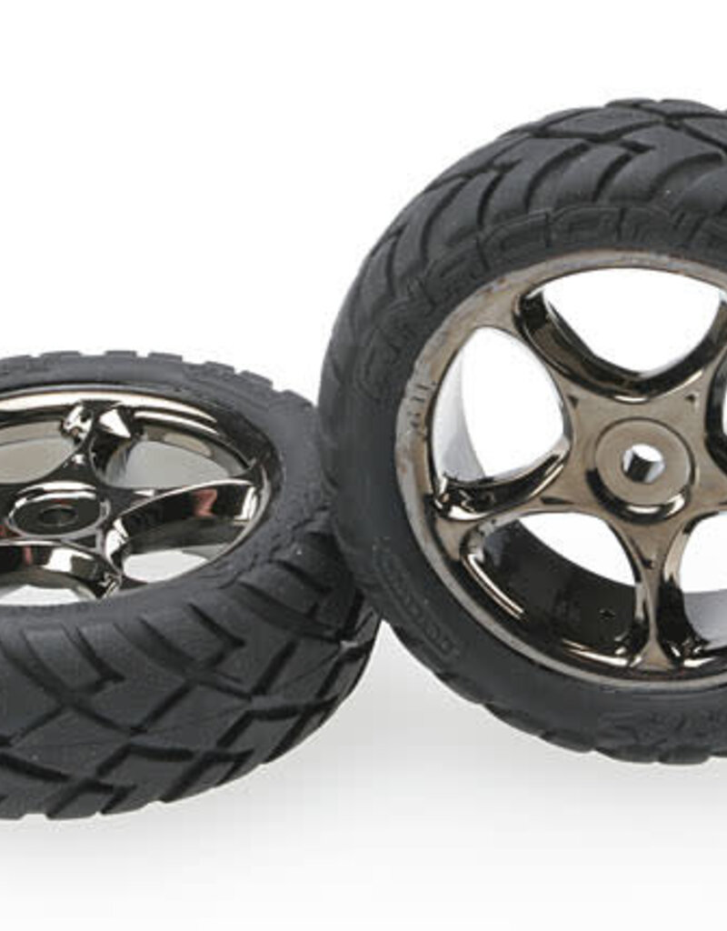 Traxxas 2479a Tires & wheels, assembled (Tracer 2.2' black chrome wheels, Anaconda? 2.2' tires with foam inserts) (2) (Bandit front)