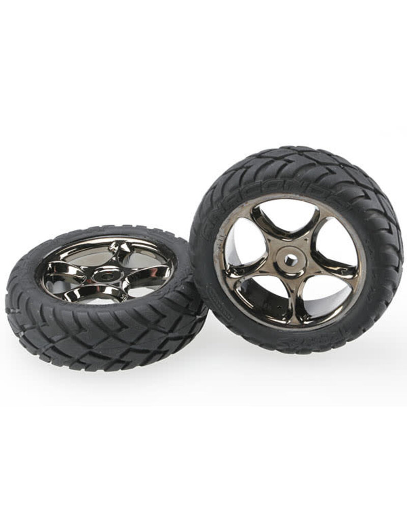 Traxxas 2479a Tires & wheels, assembled (Tracer 2.2' black chrome wheels, Anaconda? 2.2' tires with foam inserts) (2) (Bandit front)