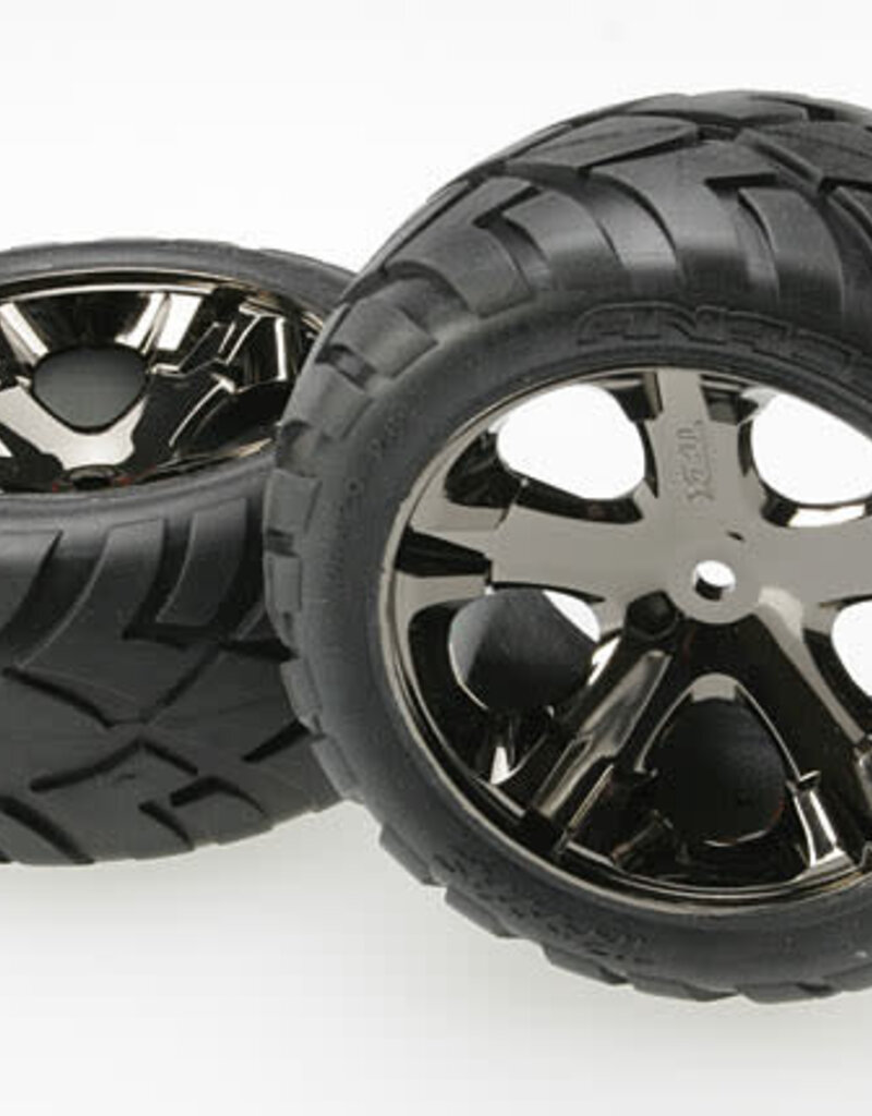 Traxxas 3773a Tires & wheels (All Star black chrome wheels, Anaconda? tires, foam inserts) (2WD electric rear)