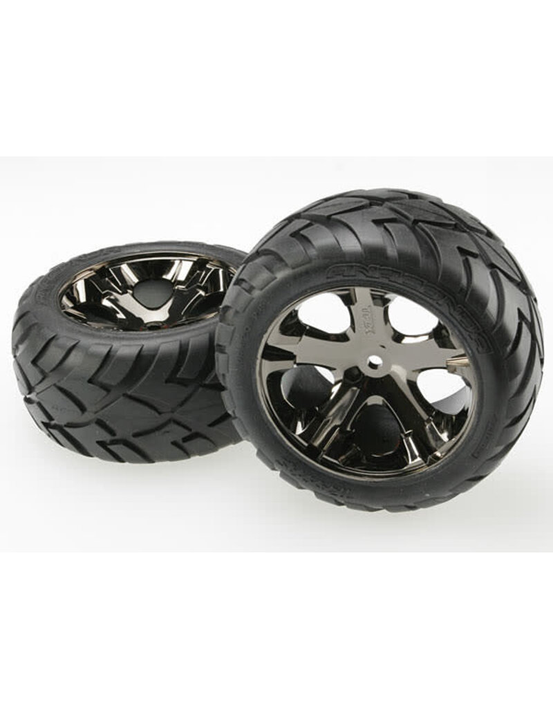 Traxxas 3773a Tires & wheels (All Star black chrome wheels, Anaconda? tires, foam inserts) (2WD electric rear)
