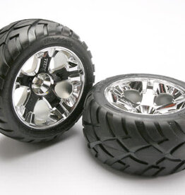 Traxxas 5576r Tires & wheels, assembled, glued (All-Star chrome wheels, Anaconda? tires, foam inserts) (nitro rear/ electric front) (1 left, 1 right)
