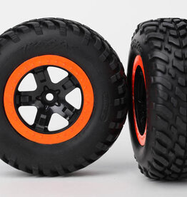 Traxxas 5864 Tire & wheel assy, glued (SCT black, orange beadlock wheels, SCT off-road racing tires, foam inserts) (2) (2WD front)