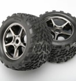 Traxxas 5374x Tires & wheels, assembled, glued (Gemini black chrome wheels, Talon tires, foam inserts) (2) (use with 17mm splined wheel hubs & nuts, part #5353X) (TSM rated)