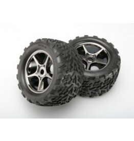 Traxxas 5374x Tires & wheels, assembled, glued (Gemini black chrome wheels, Talon tires, foam inserts) (2) (use with 17mm splined wheel hubs & nuts, part #5353X) (TSM rated)