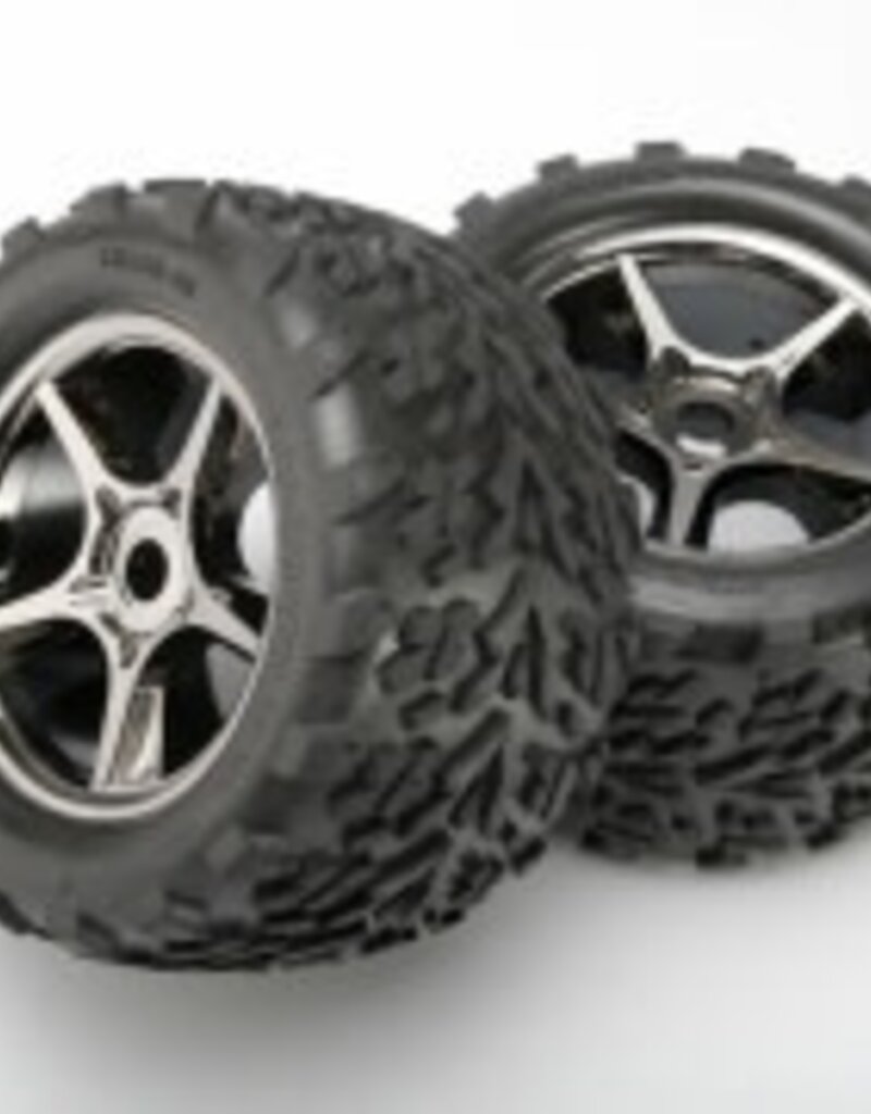 Traxxas 5374x Tires & wheels, assembled, glued (Gemini black chrome wheels, Talon tires, foam inserts) (2) (use with 17mm splined wheel hubs & nuts, part #5353X) (TSM rated)