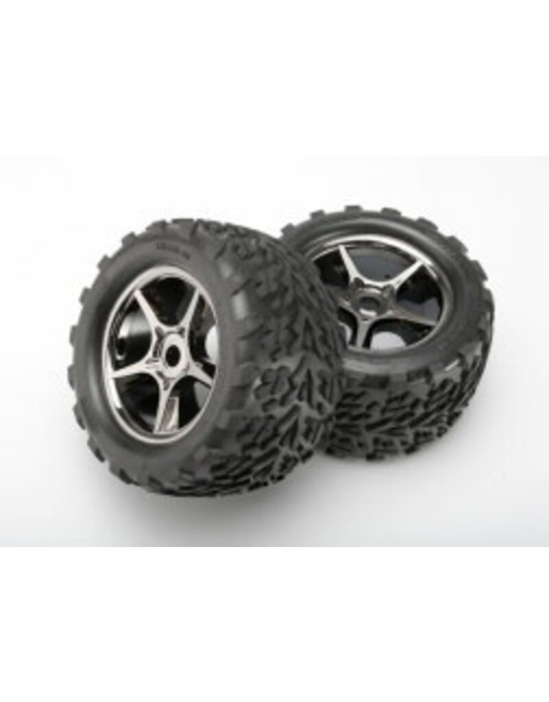 Traxxas 5374x Tires & wheels, assembled, glued (Gemini black chrome wheels, Talon tires, foam inserts) (2) (use with 17mm splined wheel hubs & nuts, part #5353X) (TSM rated)