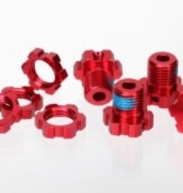 Traxxas 5353r Wheel hubs, splined, 17mm (red-anodized) (4)/ wheel nuts, splined, 17mm (red-anodized) (4)/ screw pins, 4x13mm (with threadlock) (4)