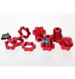 Traxxas 5353r Wheel hubs, splined, 17mm (red-anodized) (4)/ wheel nuts, splined, 17mm (red-anodized) (4)/ screw pins, 4x13mm (with threadlock) (4)
