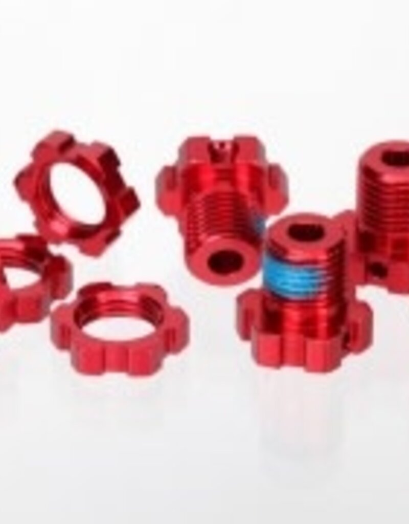 Traxxas 5353r Wheel hubs, splined, 17mm (red-anodized) (4)/ wheel nuts, splined, 17mm (red-anodized) (4)/ screw pins, 4x13mm (with threadlock) (4)