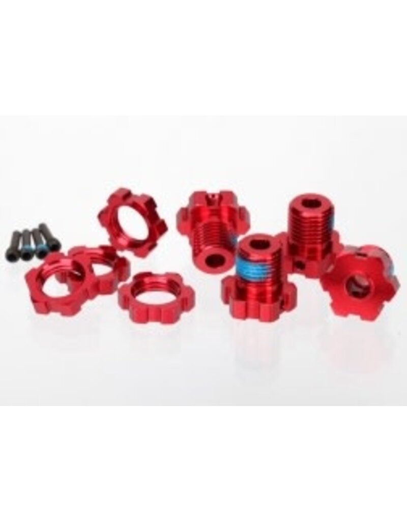 Traxxas 5353r Wheel hubs, splined, 17mm (red-anodized) (4)/ wheel nuts, splined, 17mm (red-anodized) (4)/ screw pins, 4x13mm (with threadlock) (4)