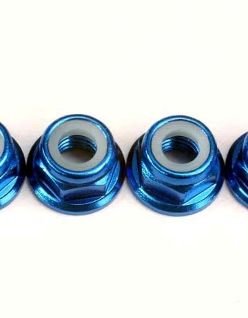 Traxxas 4147x Nuts, 5mm flanged nylon locking (aluminum, blue-anodized) (4)