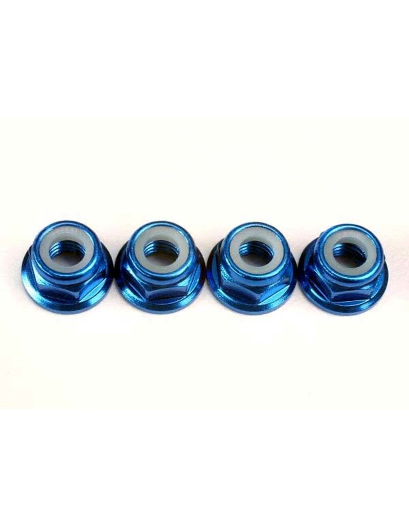 Traxxas 4147x Nuts, 5mm flanged nylon locking (aluminum, blue-anodized) (4)