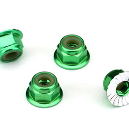 Traxxas 1747G - Nuts, aluminum, flanged, serrated (4mm) (green-anodized) (4)